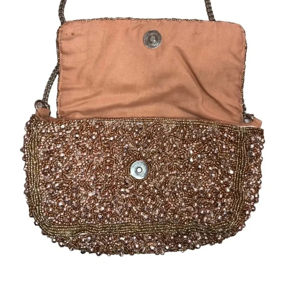 Zara Beaded Brown Clutch or Purse  with Chain - Picture 4 of 5